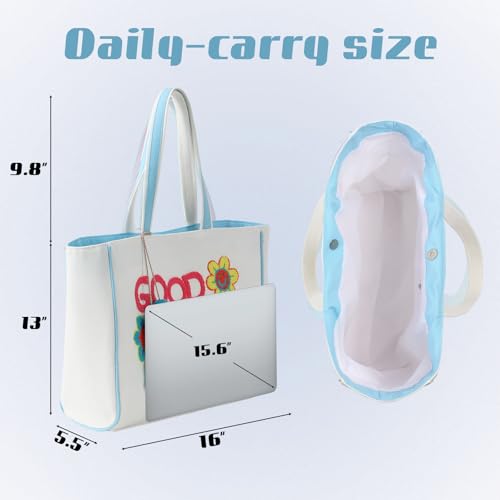 Image of DYSHAYEN Tote Bag for Women | Durable Canvas Fabric, Chenille Embroidery, Cute Shouler Handbag, for Travel,Shop,Work,Grocery
