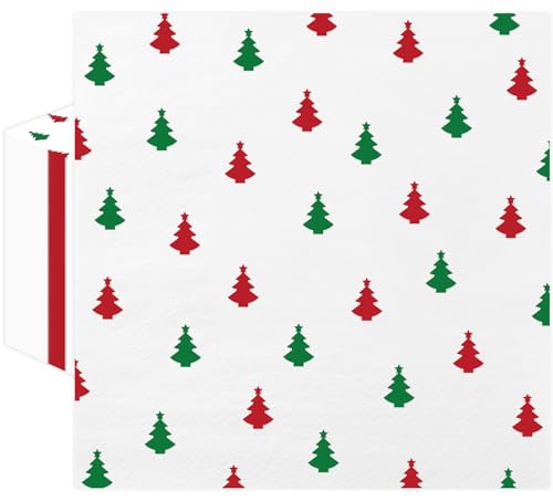 Quera 60 Pack Christmas Paper Napkins Tree Red Green 5 x 5 "Disposable Beverage Napkins Decorative Table Napkin for New Year Winter Dinner Merry Christmas Holiday Xmas Party Supplies