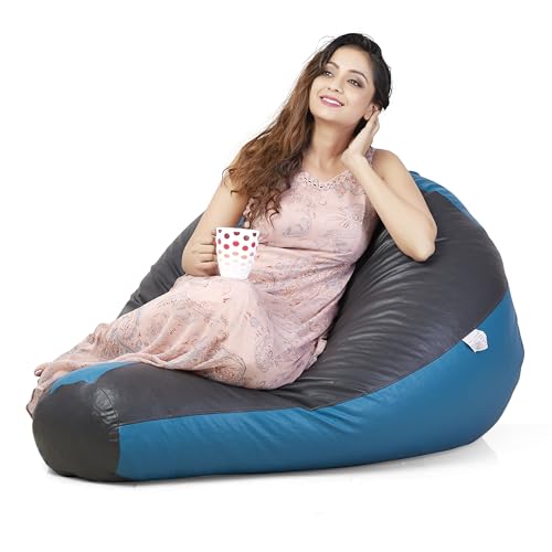 Image of RnS Rest 'n' Sleep Faux Leather Teardrop Bean Bag Filled with Beans | Bean Bag Sofa Chair for Adults & Kids | Home, Office & Restaurant | Capacity Up to 120kg 1 Year Warranty(Dark Grey /Turquoise,4XL)