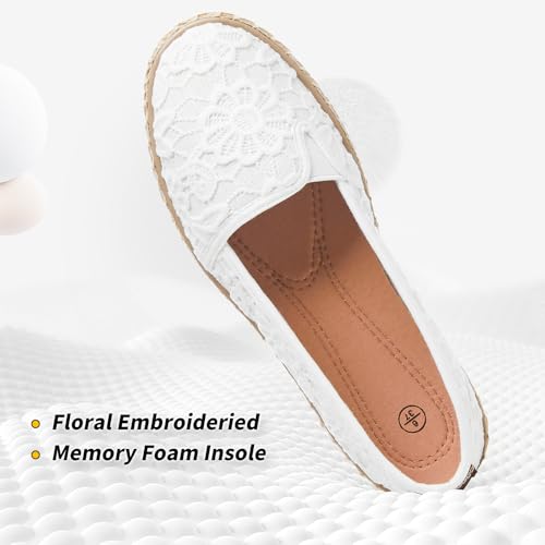Image of BABUDOG Women's Flats with Flower Embroideried,White Lace Ballet Flats,Comfortable Dress Flats