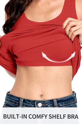 Image of ALove Womens Extra Long Tank Tops with Shelf Bra Ribbed Camisoles Undershirts