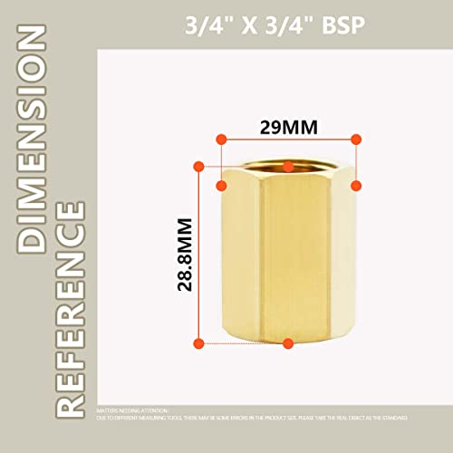 Bwintech 2 Pcs 3/4" Female to 3/4" Female BSP Thread Brass Hex Coupling Connector for Pipe Connecting Conversion - Image 2