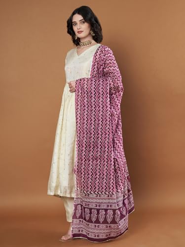 Image of Women's Cotton Blend Floral Print Dupatta with 2.20 Meters | Women's cotton printed dupatta with tassels