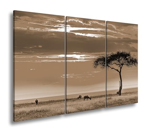 Décoration de salon XXL pour habiller un grand mur vide avec un tableau de savane sépia chic
