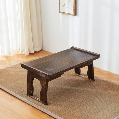 Image of Wooden Folding Coffee Table Small, Tatami Bay Window Solid Coffee Table, Dark Brown Wood, Table for Living Room Wooden 34D x 59.9W x 26.9H CM