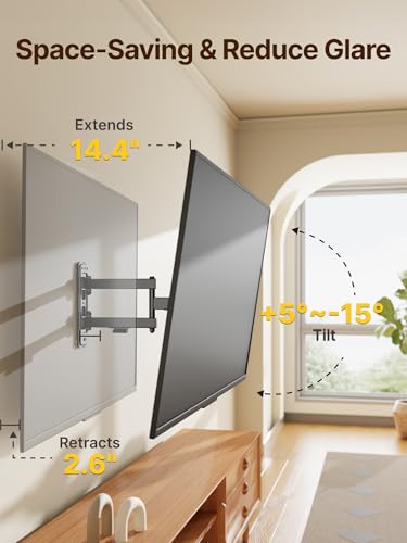 Image of monTEK Full Motion TV Wall Mount Bracket for Most 13-55 Inch LED LCD Flat Screen TVs & Monitors, Swivel Tilt Extension Rotation with Articulating Arms, TV Mount Max VESA 400x400mm, up to 55lbs
