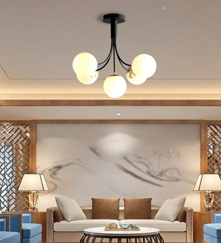 Image of Avior Ceiling Chandelier for Living Room, Jhoomer for Home Decoration, Jhumar Dining Room, Decorative Lighting Fixture for Ceiling Center (Metal & Glass, Black)