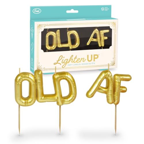 Genuine Fred Lighten UP Party Candles, Old AF, Metallic Gold Balloon-Style Letter Candles, Hilarious Candles for Retirement Celebrations and Milestone Birthdays