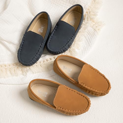 Kannior Boys Girls Leather Loafers Slip-On Texture Flats Boat Dress Moccasin Schooling Daily Walking Shoes thumb #1