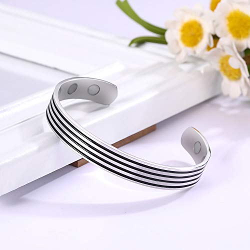 Lusso Stainless Steel Magnetic Therapy Energy Cuff Bangle Engraving Geometric Pattern Health Care Amulet Bracelets For Women Men #TOP3