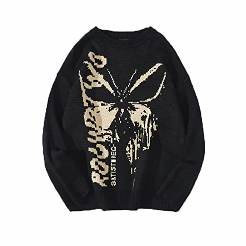 XMAIYIF (Wool) Sweater Big Boys Long Sleeve Butterfly Knitted Sweater Crewneck Winter Pullover Tops for Men Sweater(Black,M)