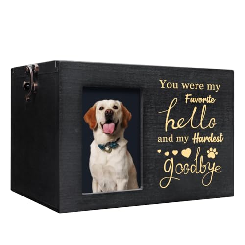 GLASSWINDS Pet Urns for Dog or Cat Ashes, Wooden Pet Cremation Urns with Photo Frame, Large Keepsake Memory Box Loss Pet Sympathy Remembrance Gift, 7.87