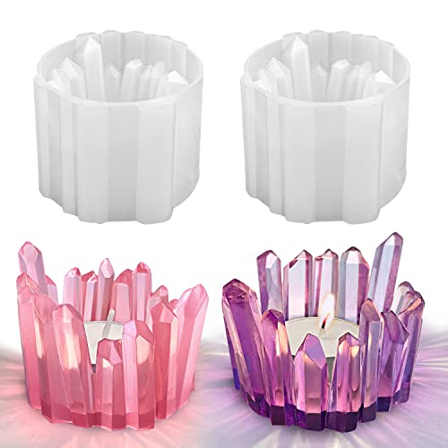 Resinworld 2 Pack Crystal Cluster Tea Light Candle Holder Mold, Candle Holder Silicone Mold For Resin, Silicone Mold For Candle Holder Jewelry Trinket Dish/Holder #TOP7