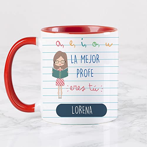Imagen de Wanapix Taza Personalizada para Profesores Personalizable con Nombre o Texto Detalle Profesora Infantil Apta para Microondas 325 ml Roja