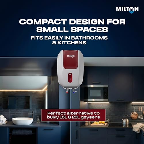 Image of Milton 5 Litre Instant Water Geyser | Powerful 3000W Electric Geyser for Bathroom & Kitchen | Advanced Safety | Compact Geyser SS304 Tank | 2 Year Product Warranty & 5 Year Tank Warranty | Red