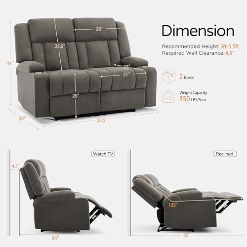 AIWOEN Manual Recliner Loveseat with Cup Holders, 2-Seater Fabric Reclining Sofa, Compact Wall Hugger Couch for RV, Small Living Room & Home Theater, Brown - Image 2