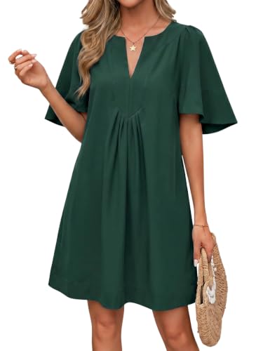 Image of Wenrine Womens Flutter Short Sleeve Mini Dress Casual V Neck Loose Flowy Summer Dresses