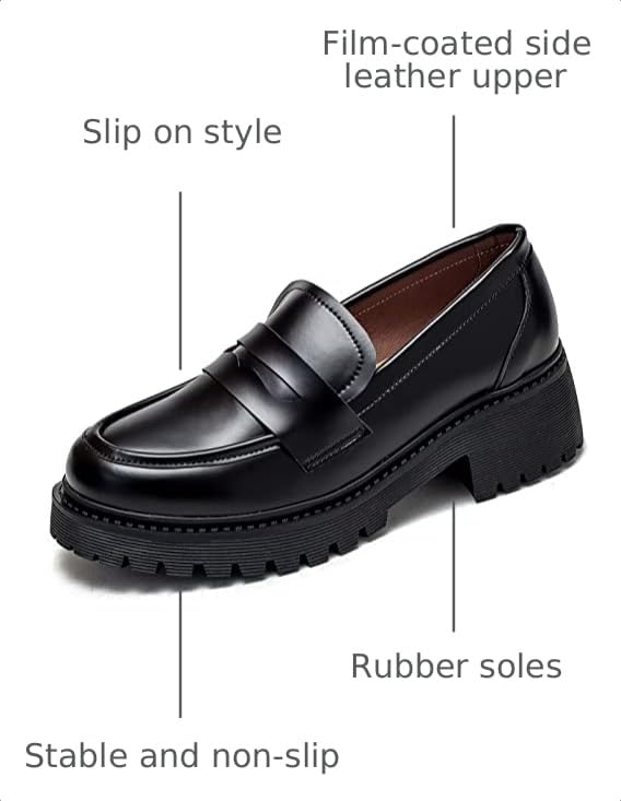 Image of Women's Classic Simple Mid Heel Oxfords Penny Loafers Comfortable Slip On Dress Shoes