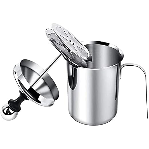 THW? Manual Milk Frother 27oz/800ml | Stainless Steel Hand Pump for Latte, Cappuccino, Hot Chocolate | Double-Froth Screen, Heat-Resistant Handle, Durable & Economical Creamer
