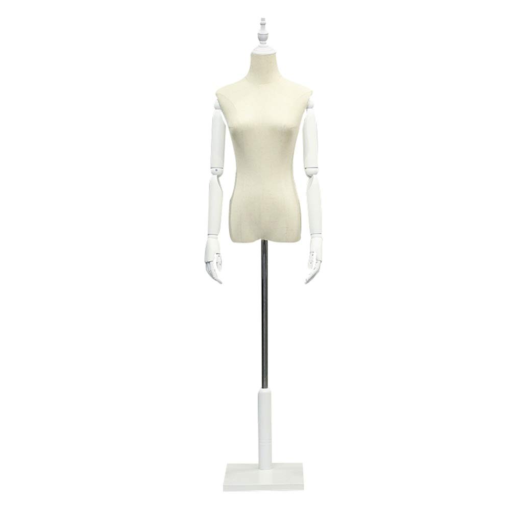 HAIPENG Female Mannequin Torso Body Dress Form with Linen Cover for Clothing Dress Jewelry Display Adjust Wooden Stand, 2 Sizes (Color : White, Size : S)