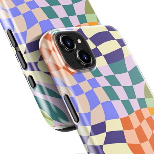 Goodon for iPhone 14 Plus Case - Wireless Charging - Dual-Layer Hard Shell & Silicone Cover - Protective Phone Case with Cute Wildflower Designs for Women - Colorful Checker Mosaic - image 6