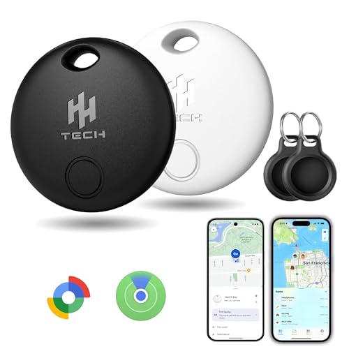 HH-Tech Dual-System Smart Tracker Tags Pack-2 (Compatible with iOS & Android) Works with Apple Find My & Google Find Hub Bluetooth Item Finder for Keys Wallet Luggage Bags and More