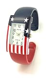 Wincci Ladies USA American Flag Rectangle Metal Bangle Cuff Fashion Watch