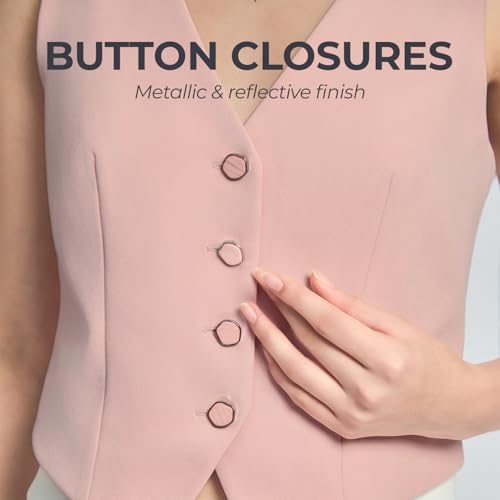 SANDY & SID Womens Sleeveless Vests Pink Button V Neck Slim Fit Trendy Basic Waistcoats Casual Office Business Summer3