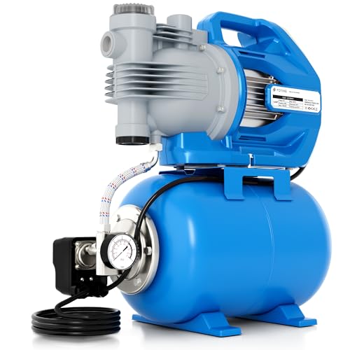 FOTING 1.6HP Shallow Well Pump with Pressure Tank 1700GPH Automatic Irrigation Water Booster Jet Pump Water Pumps Booster System 180FT for Home Garden Lawn Farm Blue