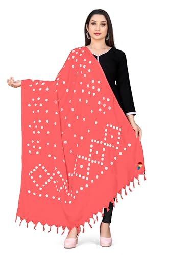 Image of Women Cotton Hand Printed Bandhani Design Dupatta | Ethnic Tie Die Print Dupatta (LENGTH 2.10M)