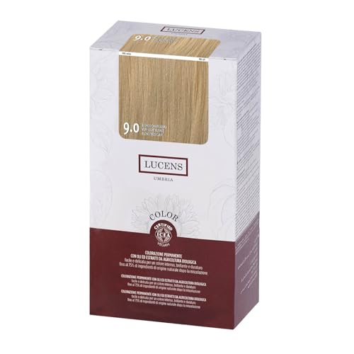 LUCENS Coloración permanente rubio muy claro 9.0 – Tinte para el cabello con alto porcentaje de ingredientes naturales – sin amoniaco, sin fragancias, color brillante y duradero