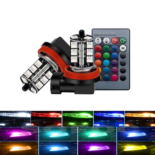SOFOC-H11 fari LED RGB luci antinebbia luci per guida per auto/moto luci stroboscopiche luci posteriori ecc regolabili a colori con telecomando 5050 27SMD 12V 2Pcs