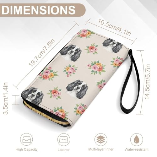 Credit Card Wallets for Women, Zipper Phone Purse Wristlet, Multi-layer Pockets, Travel Ready, English Springer Spaniel2