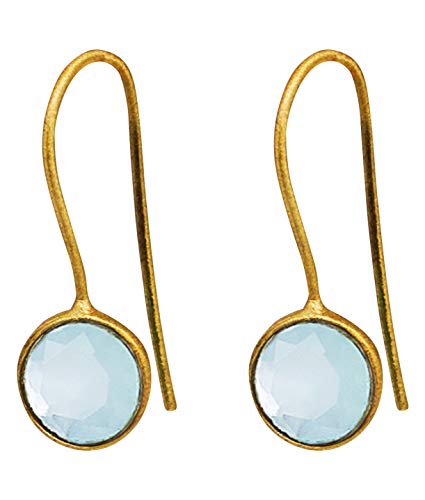 Pendientes de Latón bañados en Oro 18k con piedra semipreciosa Aqua Calcedonia - Aretes con Gemas Naturales Azul Turquesa Celeste - Joyería Dorada con piedras Aguamarina para Mujer