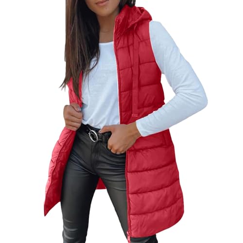 Long Vest for Women Sleeveless Quilted Full Zip Hooded Winter Vests Jacket - image 2