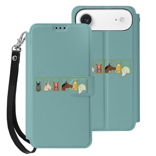 iPhone17Air用ケース 手帳型 馬柄 馬 ? グリーン かわいい アイフォン17Air用ケース 財布型 2025年新型 スマホケース PUレザー カード収納 スタンド機能 サイドマグネット ストラップ付き