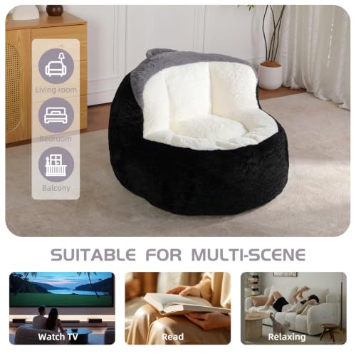 Extra-Large Faux Fur Bean Bag Chair, Sponge-Filled Ergonomic Assembly-Free Lazy Sofa, Three Colors Black, White, and Gray Velvet Casual seat, Suitable for Living Room, Bedroom, Gaming, and Relaxation - Image 5