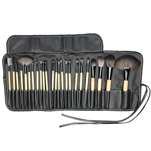 AGARO Makeup Brush Set With PU Leather Case (24 Pieces), Black