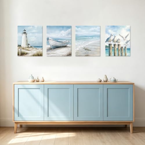 Image of CHDITB Coastal Beach Framed Canvas Wall Art, Summer Ocean Seaside Decor