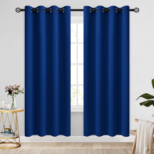 Image of COSVIYA Grommet Blackout Room Darkening Royal Blue Curtains 72 inch Length | Thick Polyester Light Blocking Insulated Thermal Window Curtain Drapes for Bedroom /Living Room,52x72 inches,2 Panels