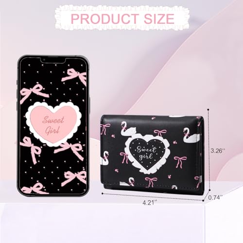 Small Cutest Wallet with Swan Coquette Bow Print ID Credit Card Holder for Women Girls (BLACK)4