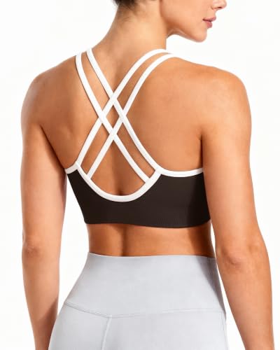 Image of WOYYHO Cross Back Sports Bra for Women Padded Medium Support Workout Bra | 3 Pack, Strappy, Removable Pads, Soft, Spaghetti Strap, Moisture-Wicking, Seamless, for Athletic Yoga Gym Fitness Daily