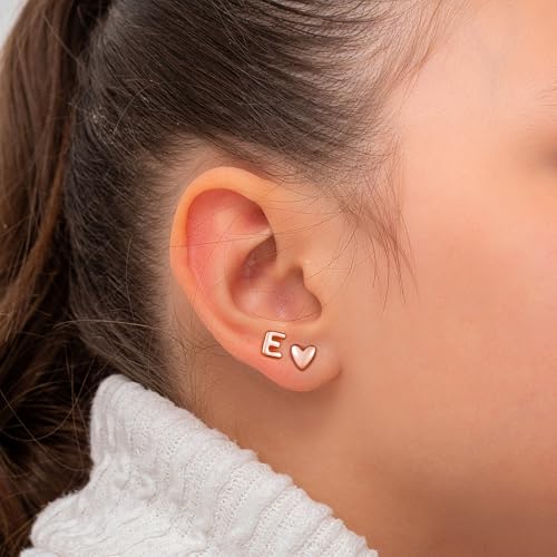 JIAOGE Stud Earrings for Girls Stuff - Initial C Rose Gold Stud Earrings for Girls Gifts Hypoallergenic Earring for Women Rose Gold Earrings Heart Earrings — view 4