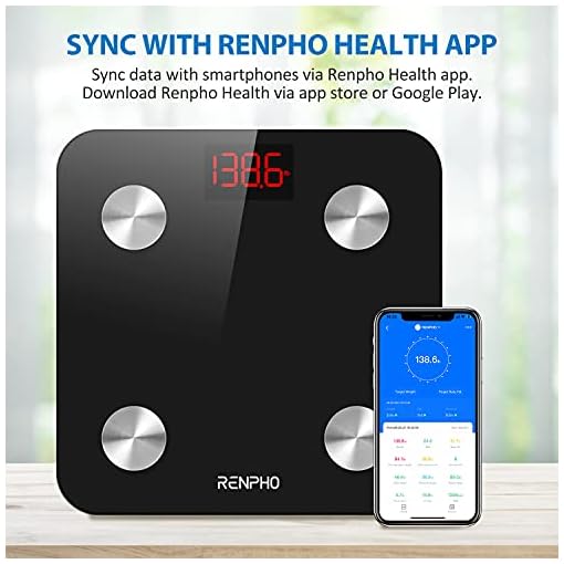 RENPHO Smart Bathroom Scale, Bluetooth Body Fat Monitor Weight Scale, Digital BMI Key Composition Analyzer for Weight, Fat, Muscle Mass, 396lbs - Image 3