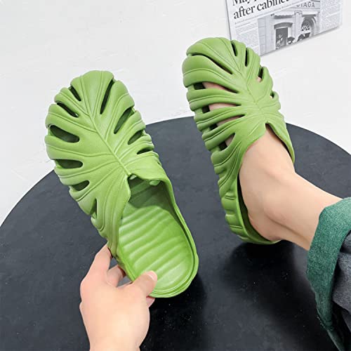 Jfxgjuv Monstera Slippers, Monstera Leaf Slides, Monstera Pillow Slippers Non-Slip Quick Drying Soft Open Toe Bathroom Sandals Shower Slippers Monstera Slides for Women and Men (US9, Green)3