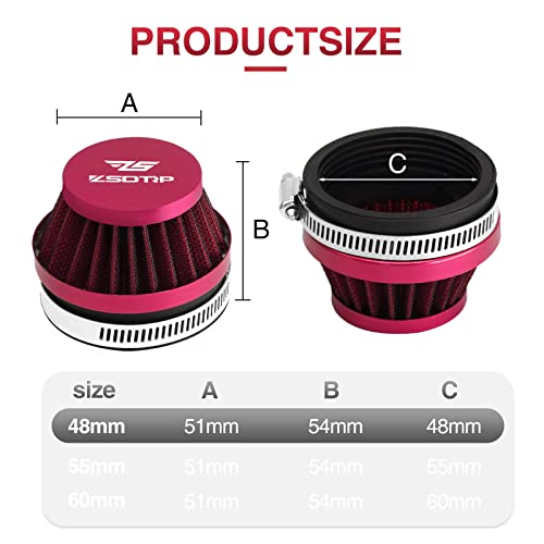 Image of 2PCS Motorcycle 48MM Air Intake Filter Universal Carburetor Air Filter Cleaner for Dirt Pit ATV SSR TTR Bike Breather Filter Fit for Many Different Carburetors (Red 48MM)