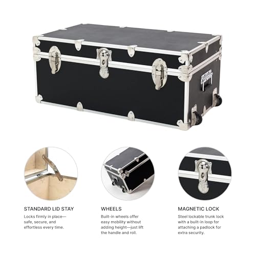 Image of Large Essential Trunk With Wheels, Tray, & Lid Organizer - 32 inchx18 inchx14 inch, 1000+ lbs Capacity. Strong, USA Made Summer Camp Footlocker, and Secure College Dorm Storage Chest