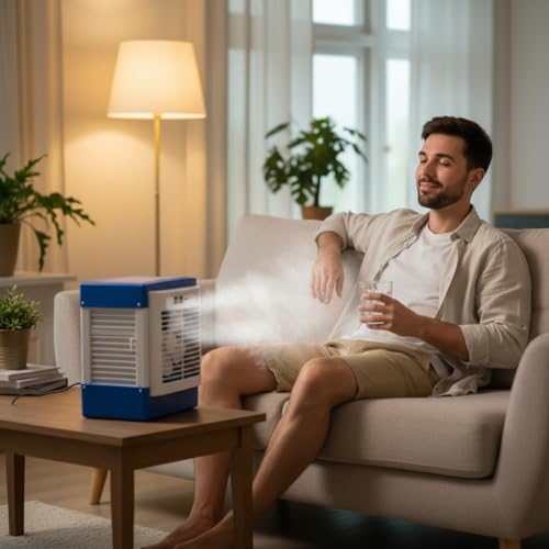 Image of Drumstone (𝐒𝐩𝐞𝐜𝐢𝐚𝐥 𝟏𝟓 𝐘𝐞𝐚𝐫𝐬 𝐖𝐚𝐫𝐫𝐚𝐧𝐭𝐲) Desert Air Cooler for Home with Large Water Tank, Portable High Airflow Cooling Fan, Powerful Air Throw, Energy Efficient Air Cooler.