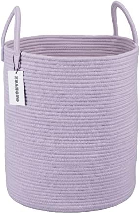 XUANGUO Rope Laundry Basket Hamper for Clothes Woven Storage Basket for Living Room Bedroom Boho Tall Rope Baskets for Blanket Toys Pillow Towels Baby Nursery Hamper Bin Large purple or lavendor