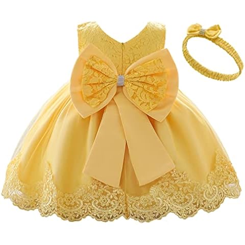 KILO&METERS Yellow Baby Dress Baby Girl Easter Dress Tutu Ruffle Baby Flower Girl Formal Dress Birthday Party Wedding Girl Dress18-24M Cover